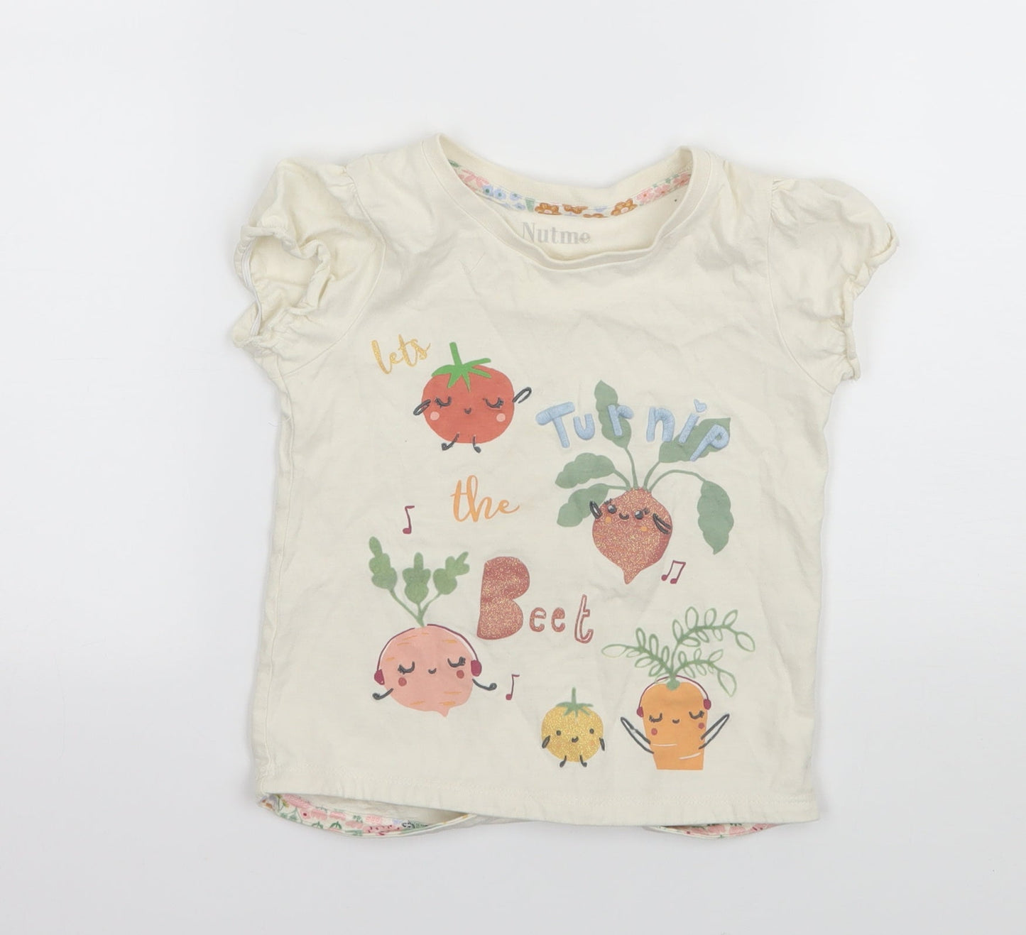 Nutmeg Girls Ivory Geometric Jersey Basic T-Shirt Size 3 Years  - Lets Turnip the Beet