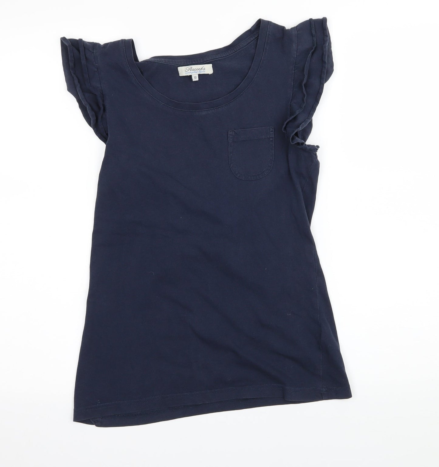 Womens UK Size 10 Peacocks Blue Basic T-Shirt
