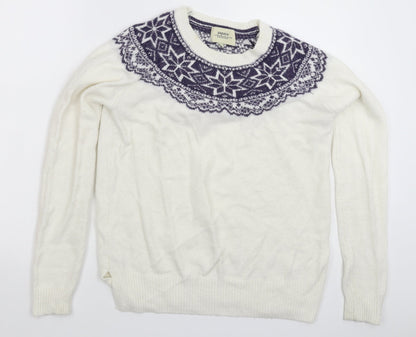 Papaya Womens White Geometric Knit Pullover Jumper Size S