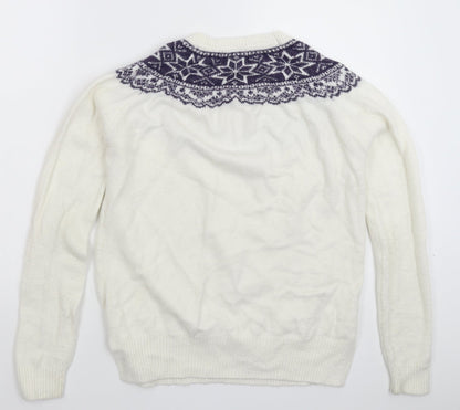 Papaya Womens White Geometric Knit Pullover Jumper Size S