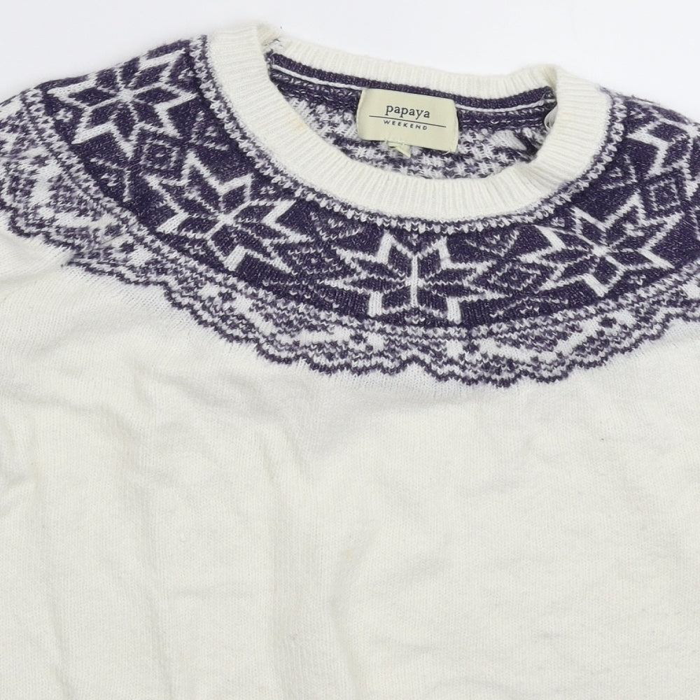 Papaya Womens White Geometric Knit Pullover Jumper Size S