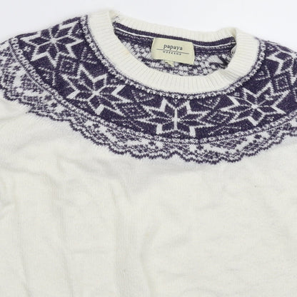 Papaya Womens White Geometric Knit Pullover Jumper Size S
