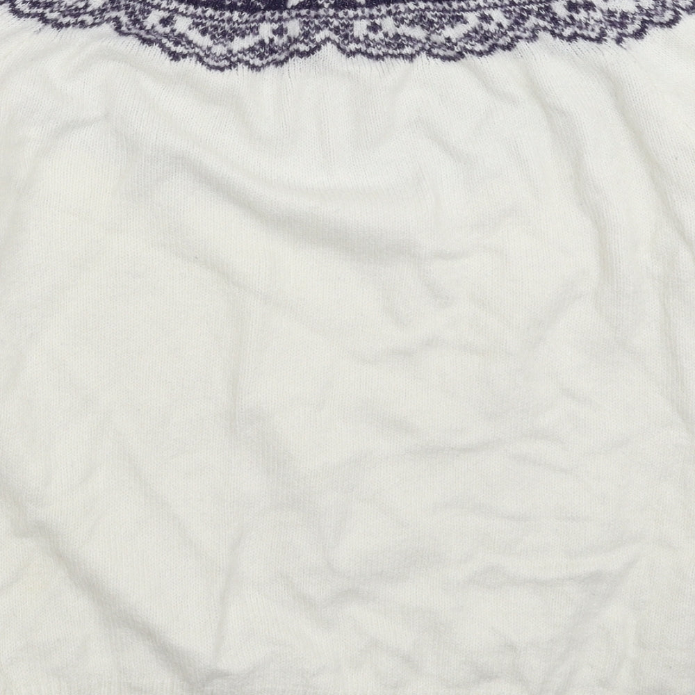 Papaya Womens White Geometric Knit Pullover Jumper Size S