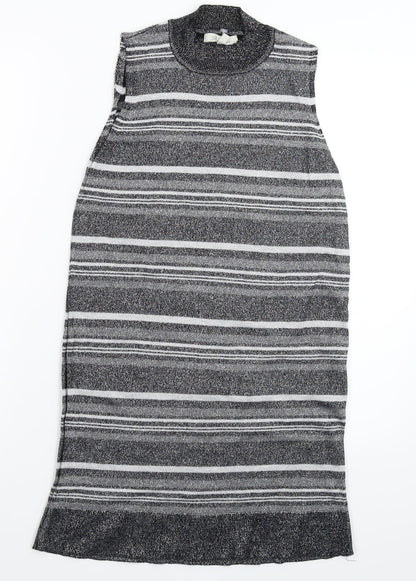 Peacocks Womens Silver Striped Knit Jumper Dress  Size 10