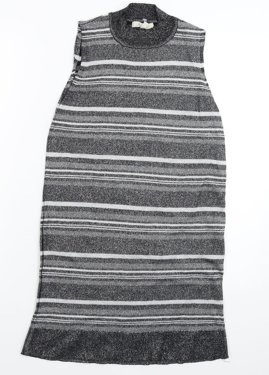 Peacocks Womens Silver Striped Knit Jumper Dress  Size 10