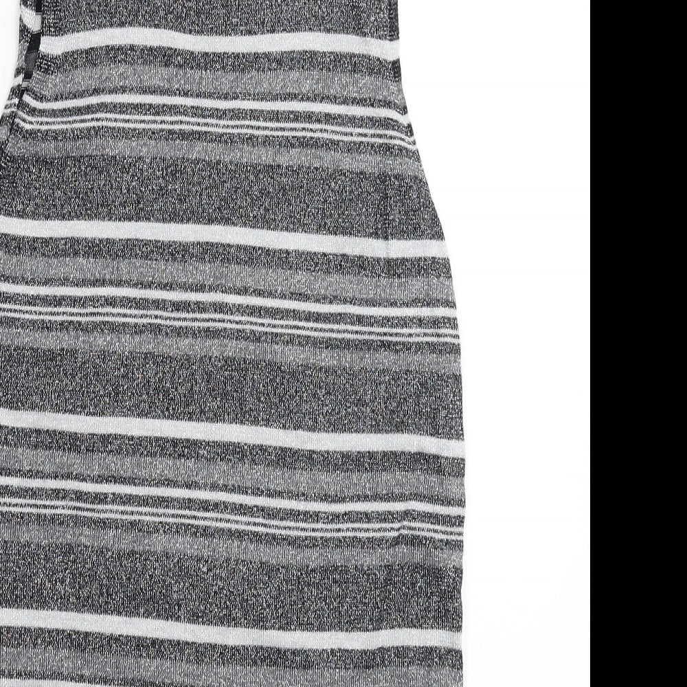 Peacocks Womens Silver Striped Knit Jumper Dress  Size 10