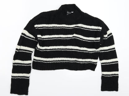 New Look Girls Black Striped Knit Pullover Jumper Size 12-13 Years