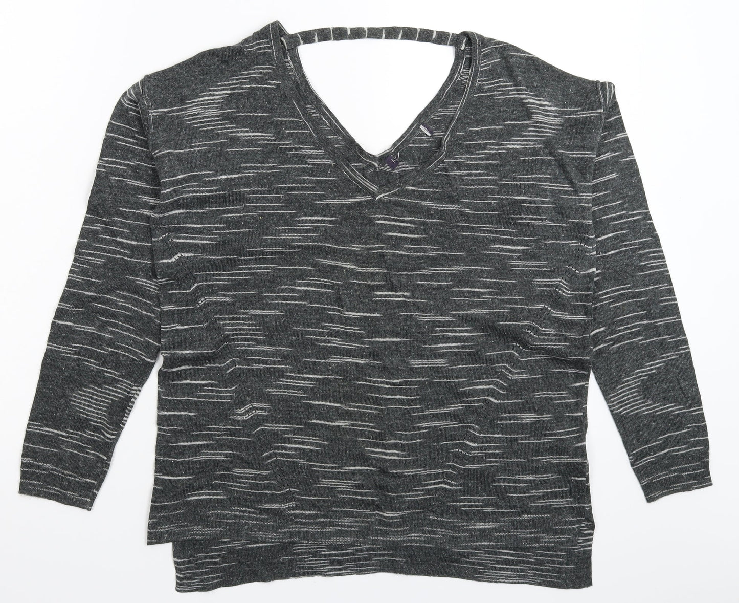 Marks and Spencer Womens Grey Striped Knit Pullover Jumper Size M