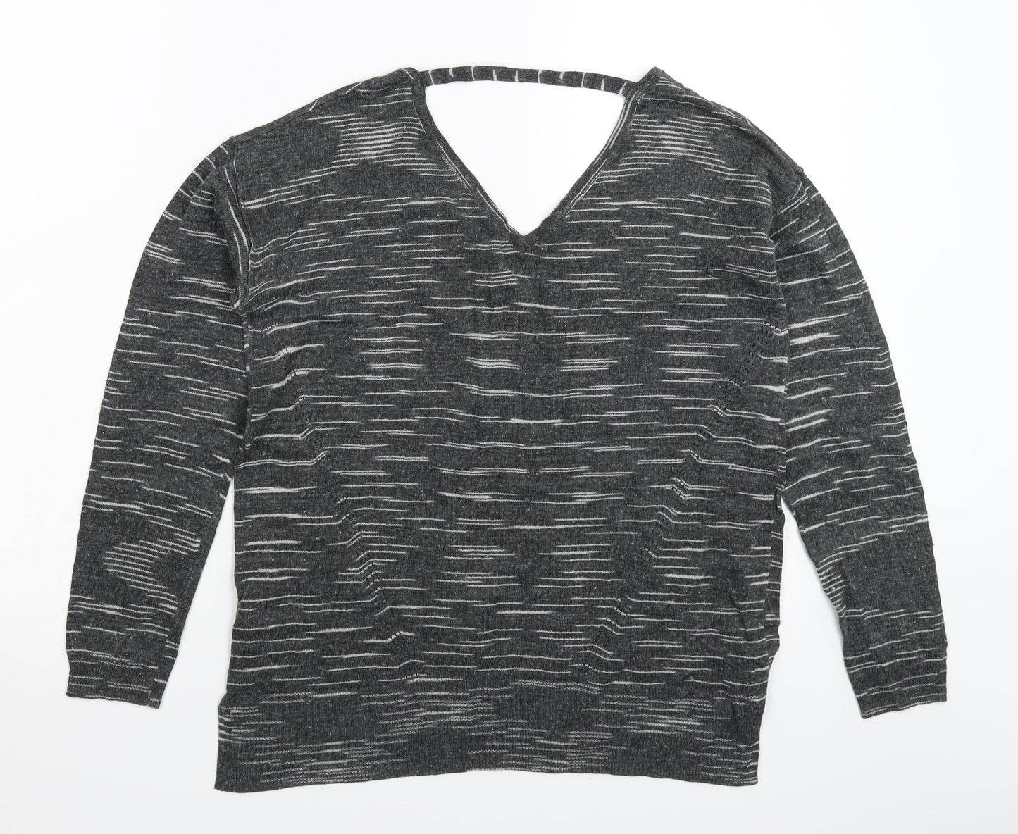 Marks and Spencer Womens Grey Striped Knit Pullover Jumper Size M