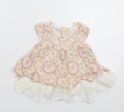 Rockabye-Baby Girls Beige Floral  Shirt Dress  Size 3-6 Months
