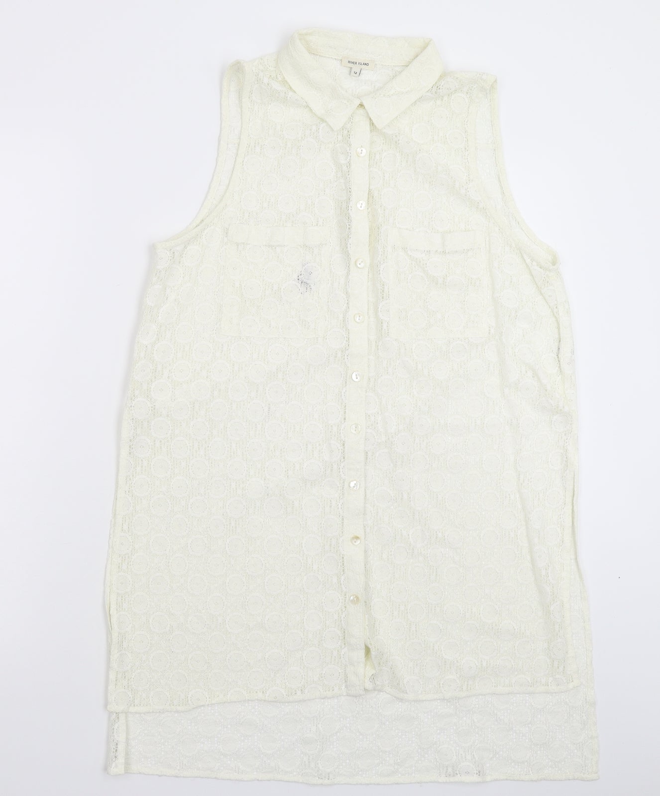 Womens UK Size 12 River Island White Basic Button-Up