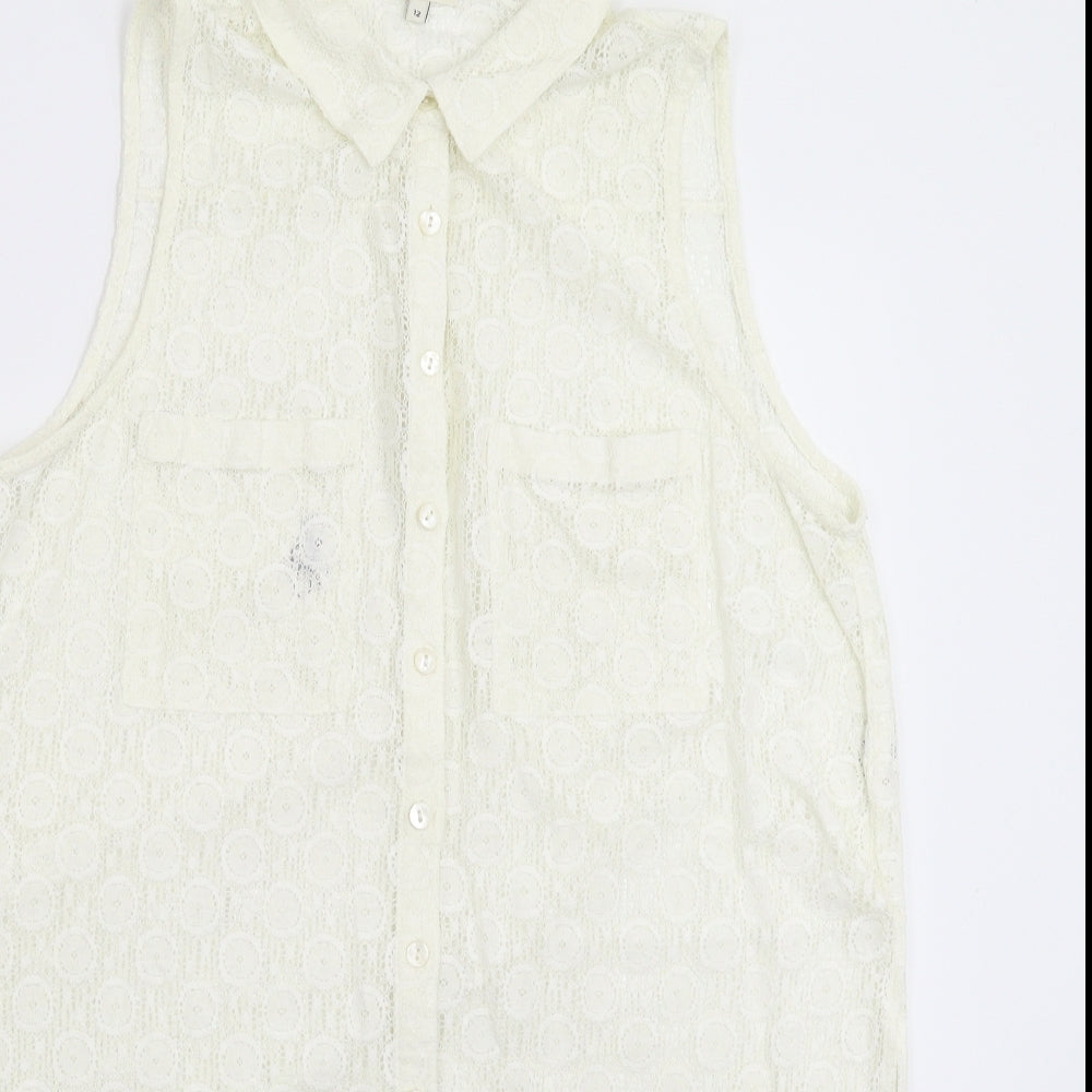 Womens UK Size 12 River Island White Basic Button-Up