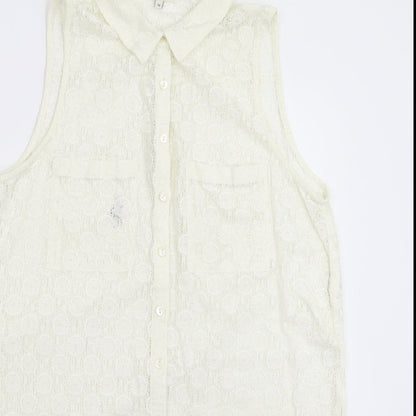 Womens UK Size 12 River Island White Basic Button-Up