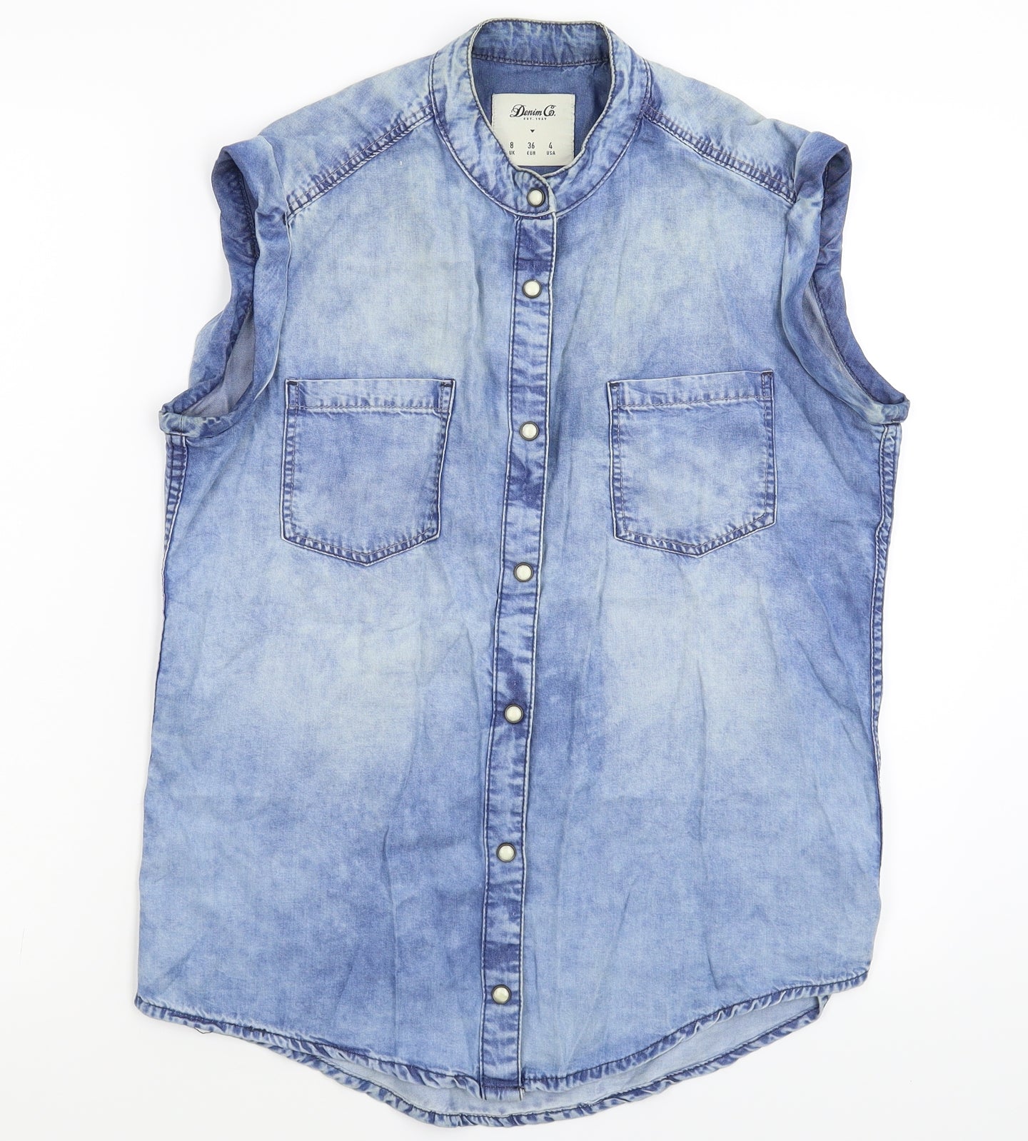 Denim & Co. Womens Blue  Denim Basic Button-Up Size 8