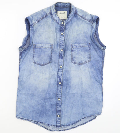 Denim & Co. Womens Blue  Denim Basic Button-Up Size 8