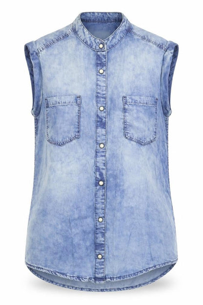 Womens UK Size 8 Denim & Co. Blue Basic Button-Up