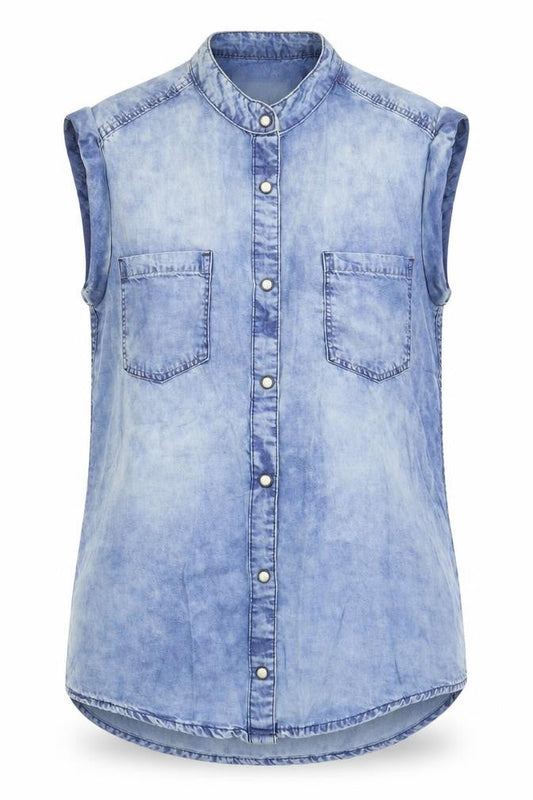 Womens UK Size 8 Denim & Co. Blue Basic Button-Up