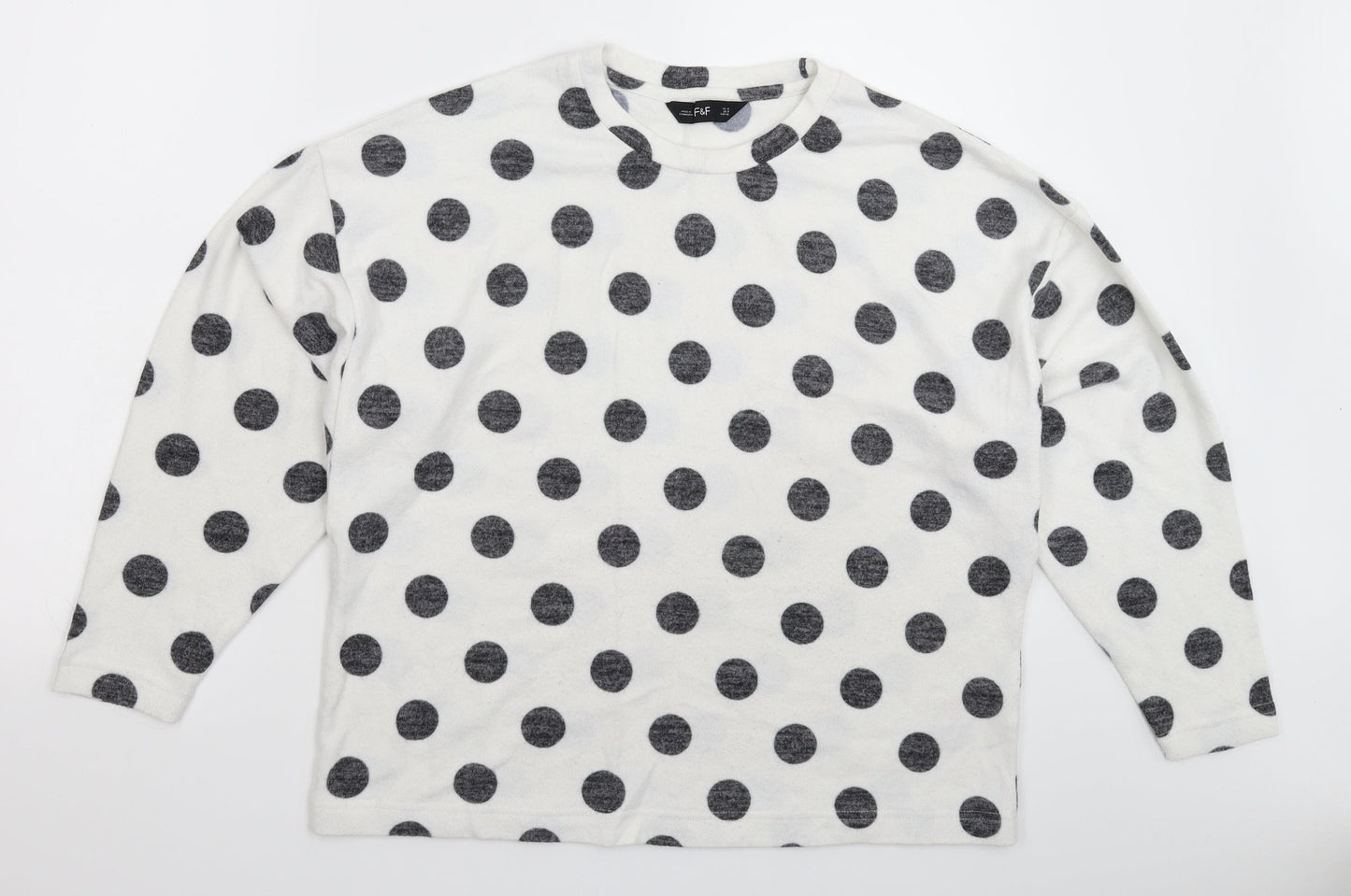 F&F Womens White Polka Dot Knit Pullover Jumper Size 12