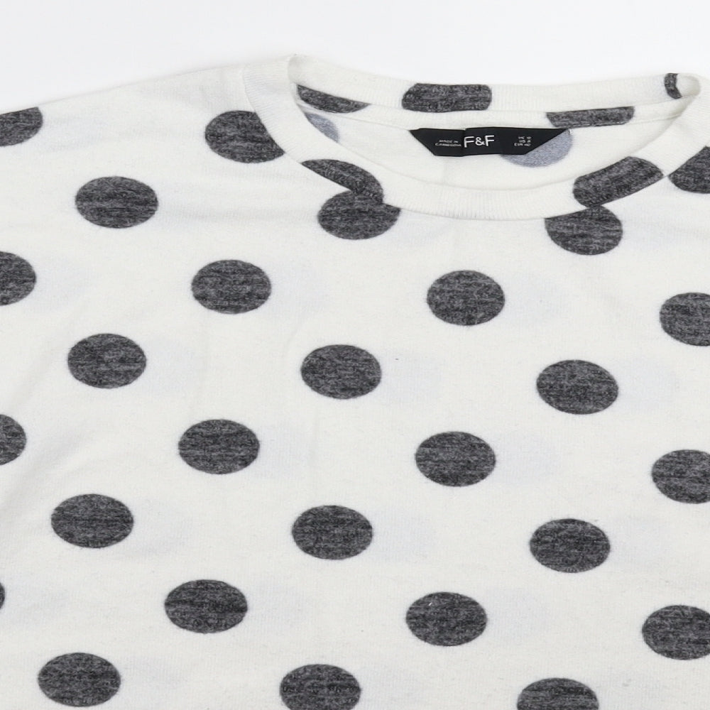 F&F Womens White Polka Dot Knit Pullover Jumper Size 12