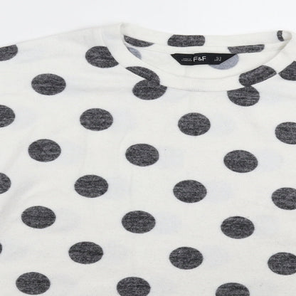 F&F Womens White Polka Dot Knit Pullover Jumper Size 12