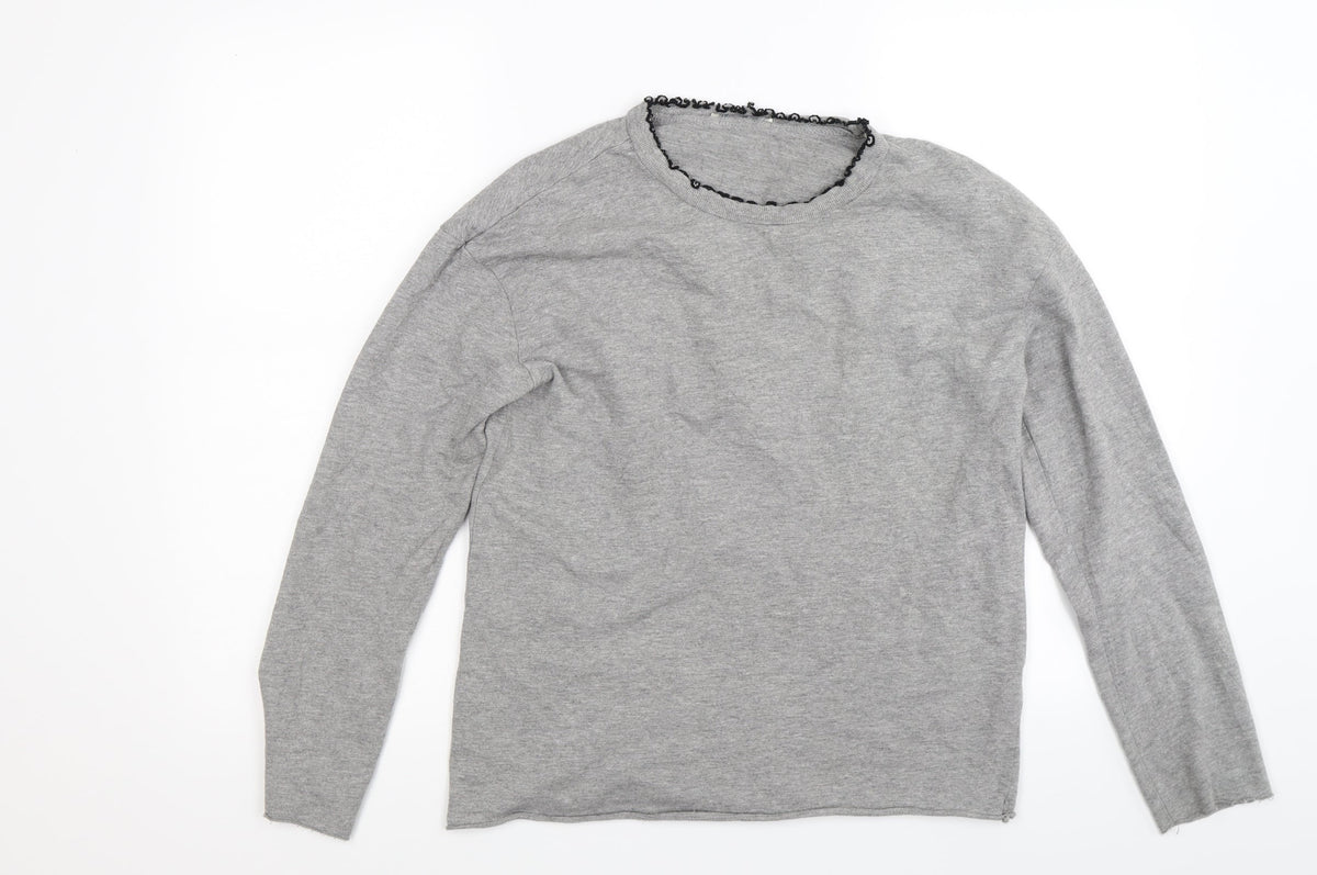 Womens Grey  Jacquard Pullover Sweatshirt Size M