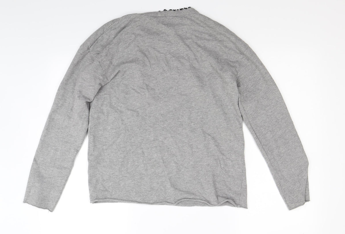 Womens Grey  Jacquard Pullover Sweatshirt Size M