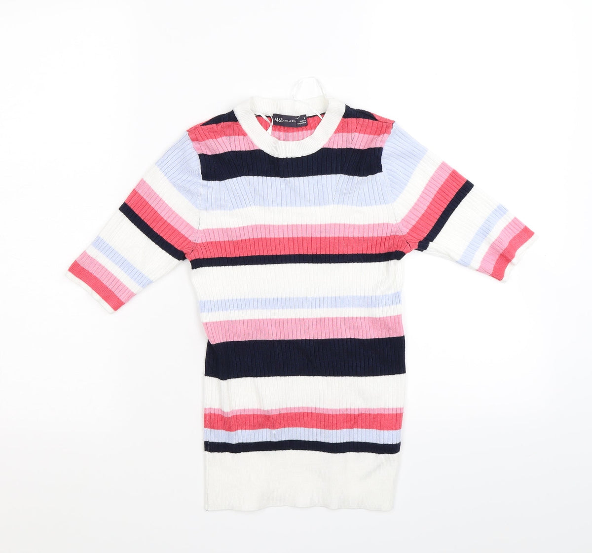 Marks & Spencer Womens White Striped Knit Pullover Jumper Size 8