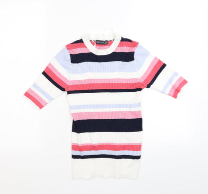 Marks & Spencer Womens White Striped Knit Pullover Jumper Size 8