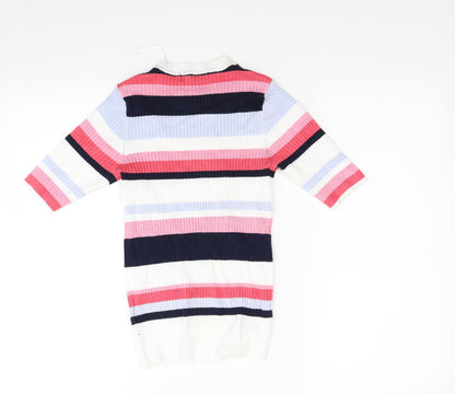 Marks & Spencer Womens White Striped Knit Pullover Jumper Size 8