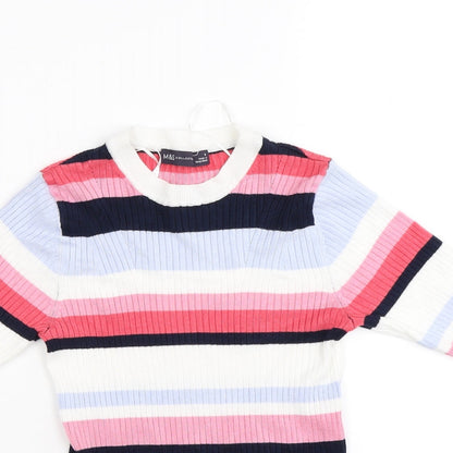 Marks & Spencer Womens White Striped Knit Pullover Jumper Size 8