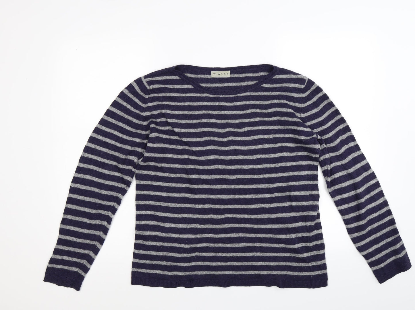 W wear Womens Blue Striped Knit Pullover Jumper Size L