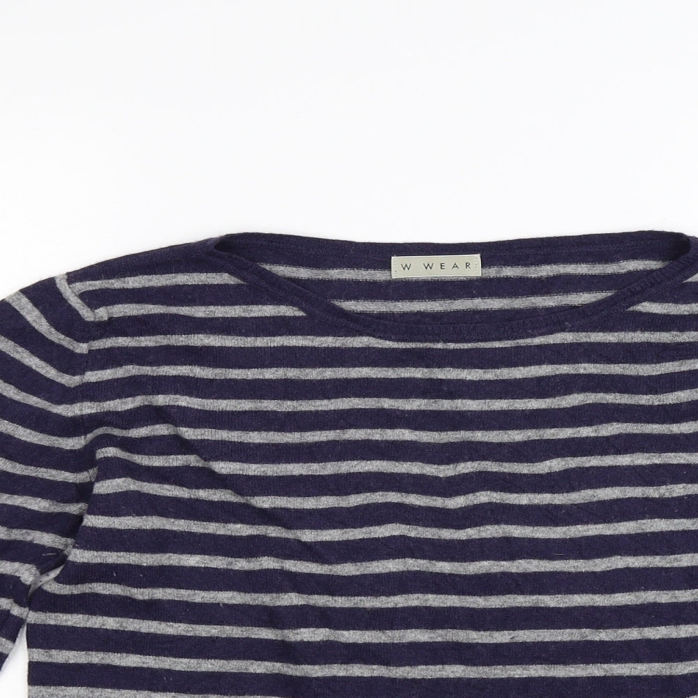 W wear Womens Blue Striped Knit Pullover Jumper Size L