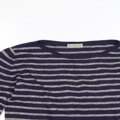 W wear Womens Blue Striped Knit Pullover Jumper Size L