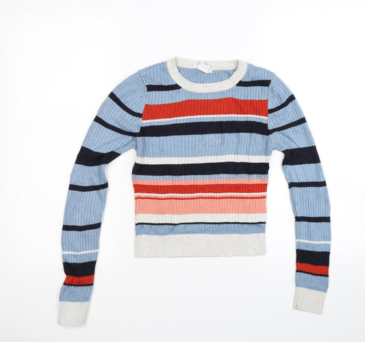 Cooperative Womens Blue Striped Knit Pullover Jumper Size S