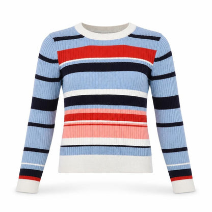 Cooperative Womens Blue Striped Knit Pullover Jumper Size S