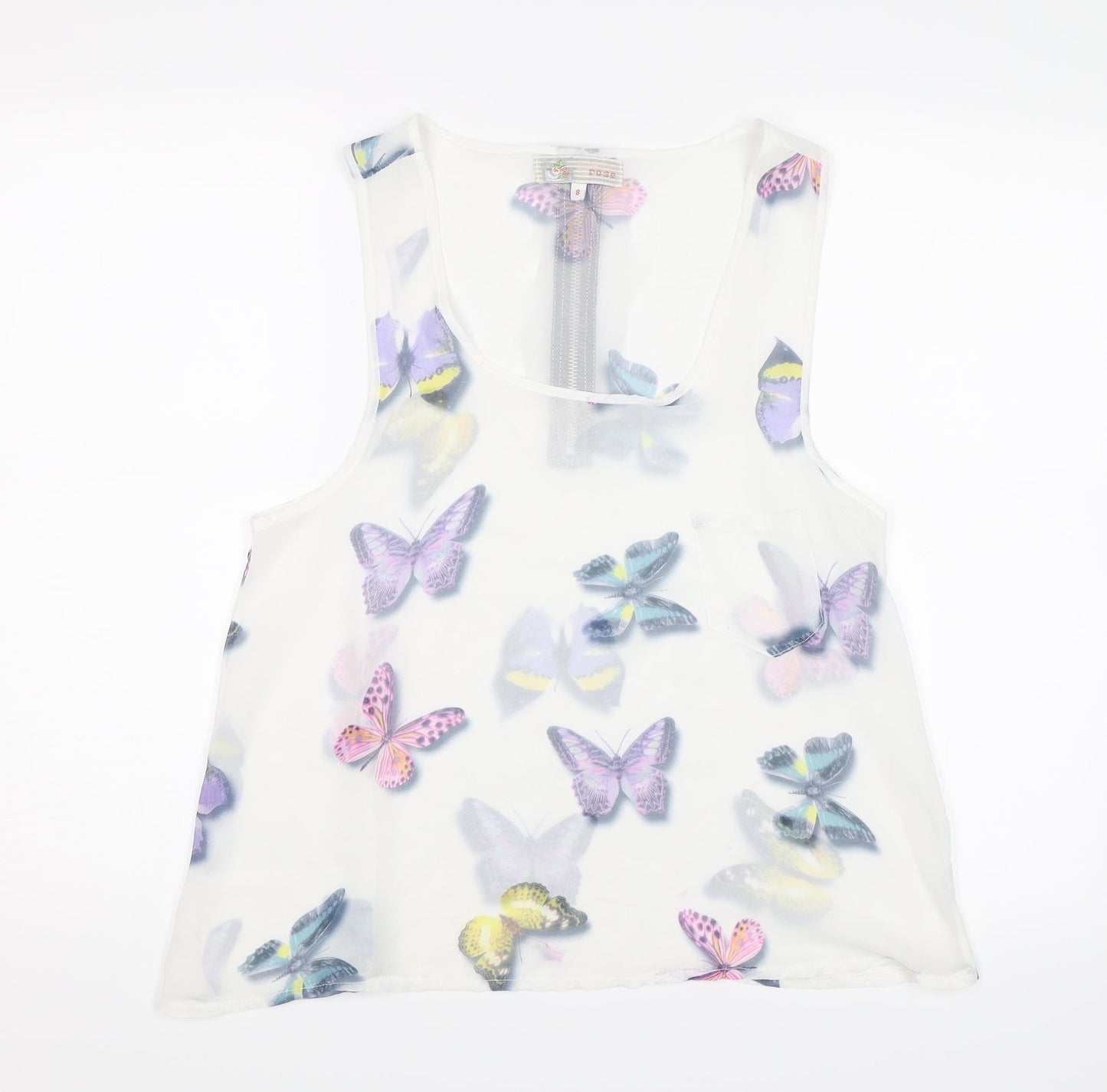 Cameo Rose Womens White   Basic Tank Size 8  - Butterflies