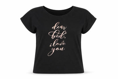 Boux Womens Black   Basic T-Shirt Size XS  - Dear bed I love you