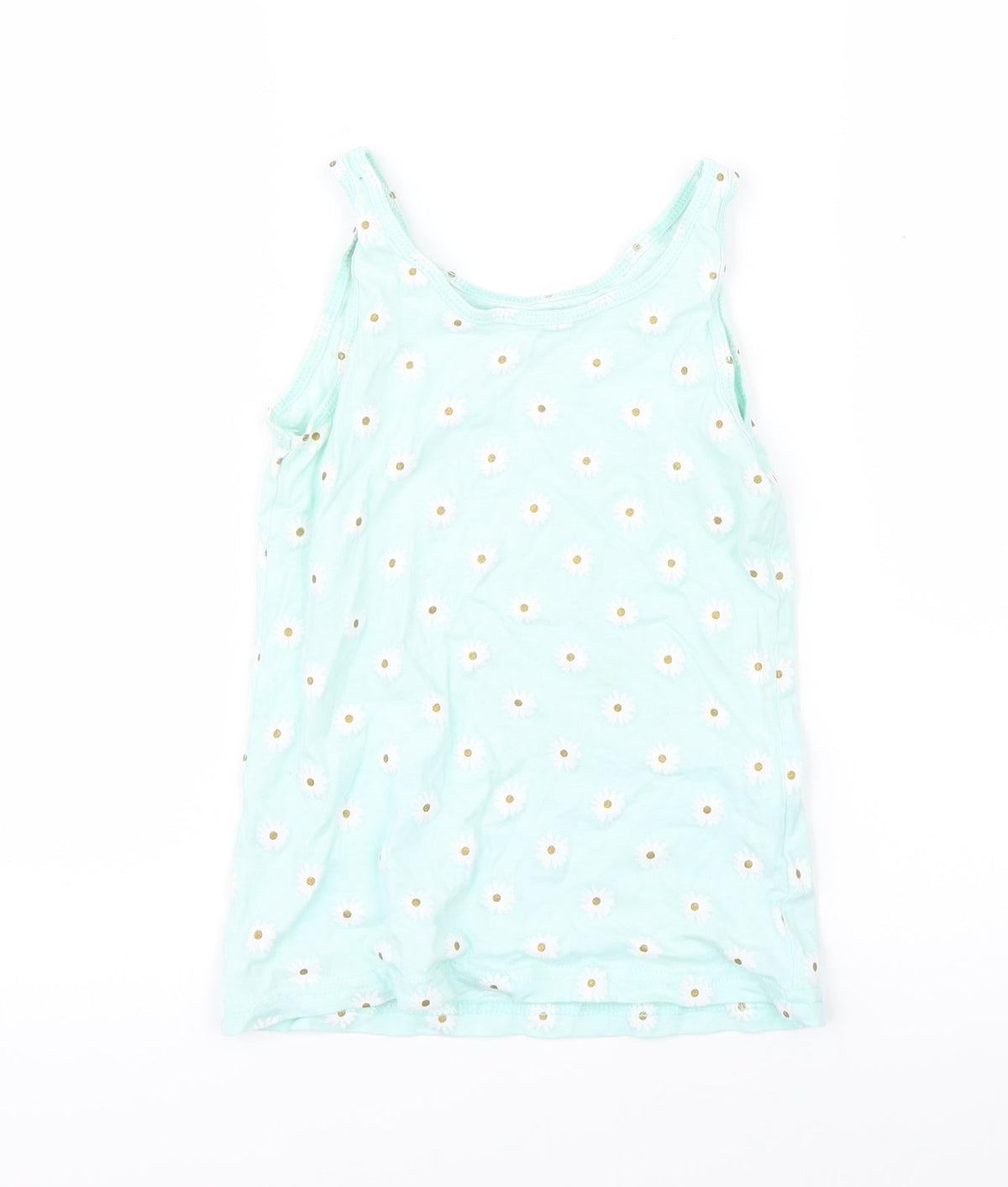 Primark Girls Green   Basic Tank Size 7-8 Years  - Daisies