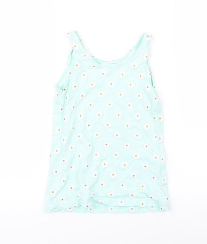 Primark Girls Green   Basic Tank Size 7-8 Years  - Daisies