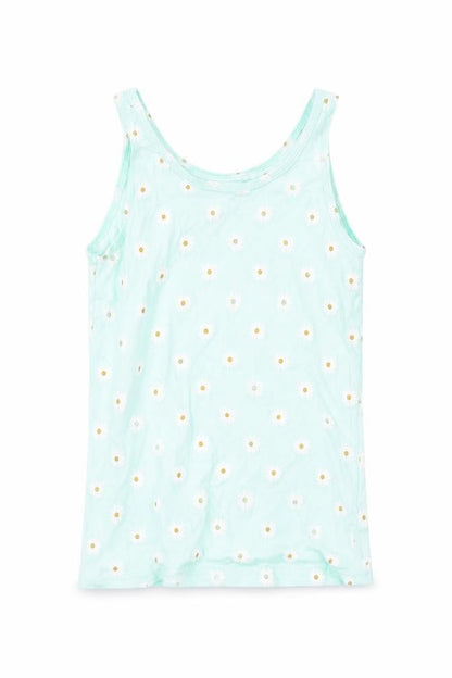 Primark Girls Green   Basic Tank Size 7-8 Years  - Daisies