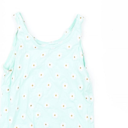 Primark Girls Green   Basic Tank Size 7-8 Years  - Daisies