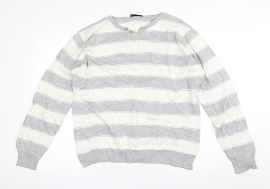 Cedar Wood State Mens Grey Striped  Pullover Jumper Size M