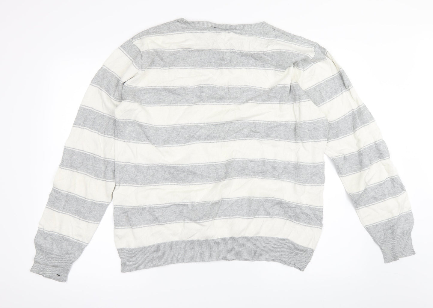 Cedar Wood State Mens Grey Striped  Pullover Jumper Size M