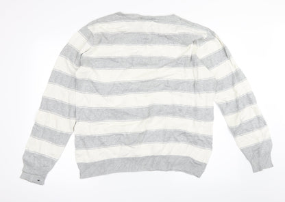 Cedar Wood State Mens Grey Striped  Pullover Jumper Size M