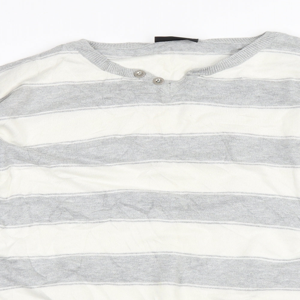 Cedar Wood State Mens Grey Striped  Pullover Jumper Size M