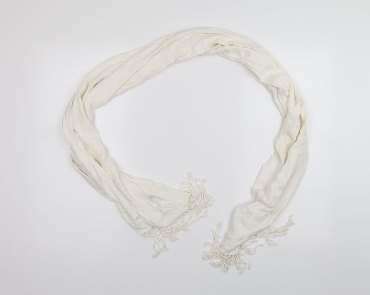 Front view of Preworn unisex white scarf