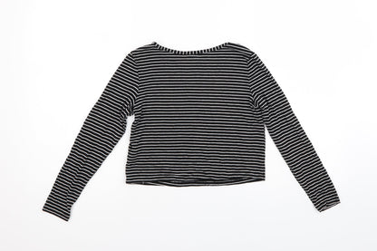 YD Girls Black Striped  Pullover Jumper Size 9-10 Years