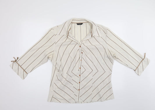 Papaya Womens Ivory Striped  Basic Button-Up