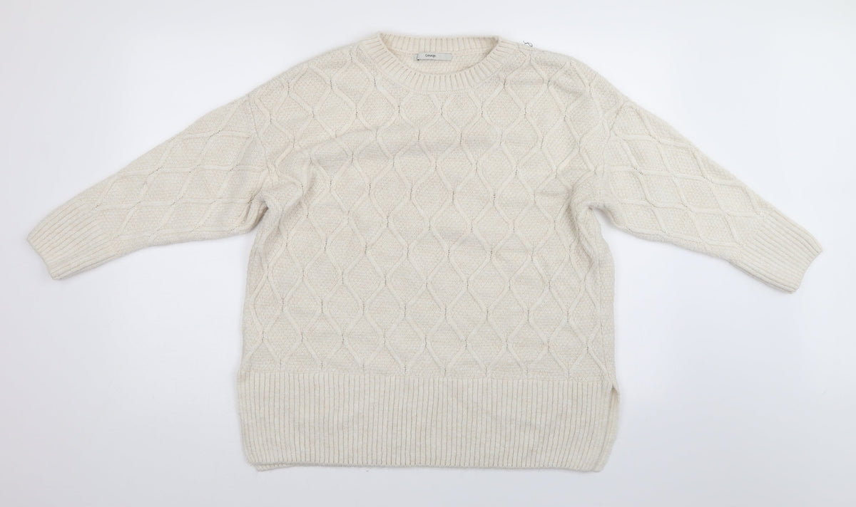 George Womens White Argyle/Diamond  Pullover Jumper Size L
