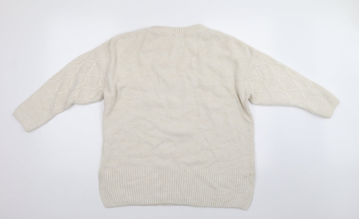George Womens White Argyle/Diamond  Pullover Jumper Size L